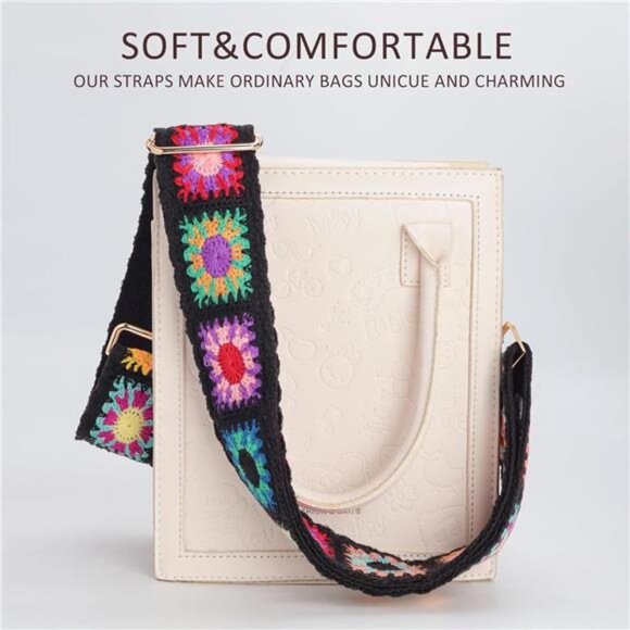 Wide Purse Straps Crochet Flower Replacement Crossbody for Handbag - Picture 8 of 10